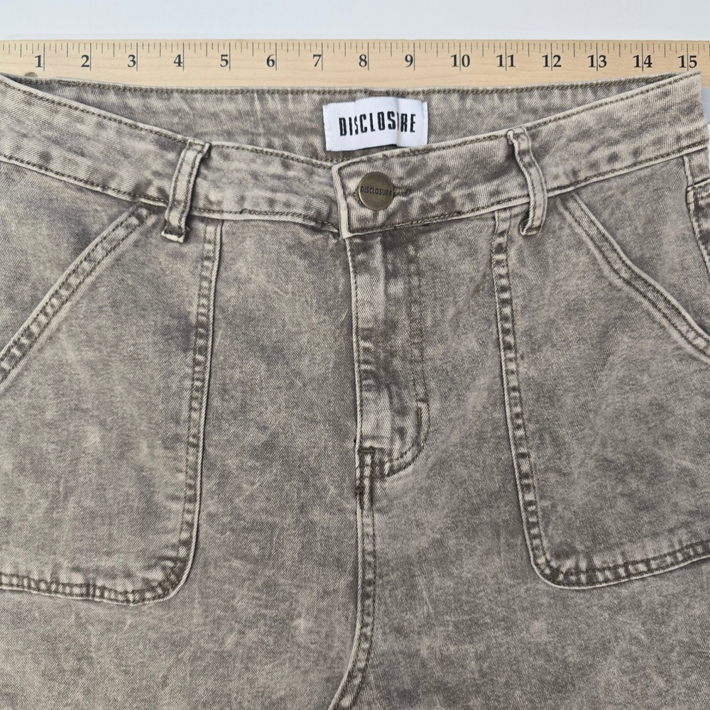 Disclosure Beige Acid Wash Wide Leg Cargo Pants High Rise Utility Denim 13/31 - Picture 8 of 8